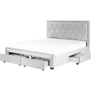 BELIANI Glam Velvet Bed EU King Size 6ft Storage Drawers Tufted Headboard Light Grey Lievin - Grey