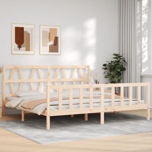 Bed Frame with Headboard 200x200 cm Solid Wood - Goodvalue