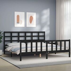 Bed Frame with Headboard Black 180x200 cm Solid Wood - Goodvalue
