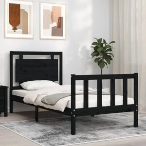 Bed Frame with Headboard Black Small Single Solid Wood - Goodvalue