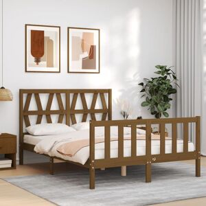 Bed Frame with Headboard Honey Brown Small Double Solid Wood - Goodvalue