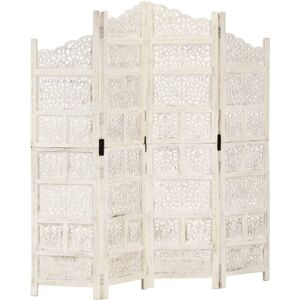 Hand carved 4-Panel Room Divider White 160x165 cm Solid Mango Wood Vidaxl White