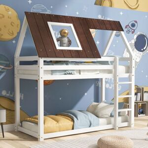 MODERNLUXE Kids Bunk bed 3FT, House Bed Kids Bed Frames, Treehouse Canopy & Ladder, Pine solid, 90 x 190 cm, White