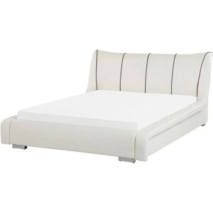 BELIANI Modern Leather eu Double Size Bed Frame 4ft6 White Slatted Base Nantes - White