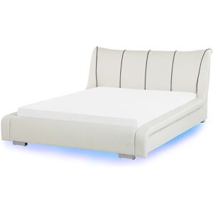 BELIANI Modern Leather eu Double Size led Bed Frame 4ft6 White Slatted Base Nantes - White