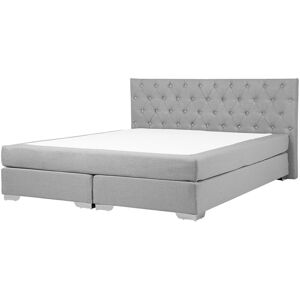 BELIANI Linen EU King Size Divan Bed 6ft Coil Spring Mattress Light Grey Duchess - Grey