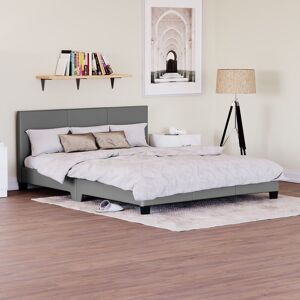 HOME DISCOUNT Lisbon 5ft King Size Faux Leather Bed Frame, Grey, 200 x 150 cm