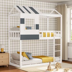 LIVINGANDHOME Modern Bunk Bed Slatted Board House Shaped