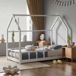 LIVINGANDHOME Pine Wood Kid Single Bed Frame with House Frame