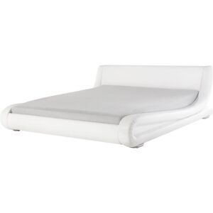 BELIANI Low Upholstered EU King Size Bed Frame 5ft3 Genuine Leather White Avignon - White