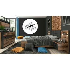 Impact Furniture - Super King Size Storage Bed Luxury Euro Ottoman Frame with Bedsides Cabinet led Lights & Sideboard Oak Black Bedroom Furniture