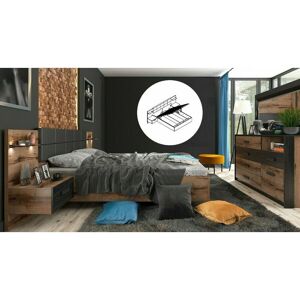 Impact Furniture - King Size Storage Bed Luxury Euro Ottoman Frame with Bedsides Cabinet led Lights & Sideboard Oak Black Bedroom Furniture Kassel