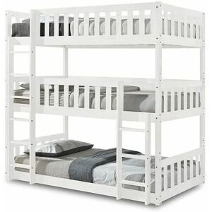 HUMZA AMANI Lydia Triple Bunk Bed, Economy Plus mattresses included, White Wooden High Sleeper Kids Bunk Bed, Solid Rubberwood Bed Frame, Children's Bedroom