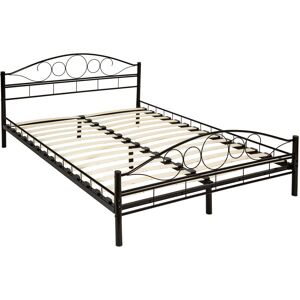 Tectake - Metal bed frame Art with slatted base - double bed, double bed frame, guest bed - 200 x 140 cm black/black - black/black