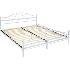 Tectake - Metal bed frame Art with slatted base - double bed, double bed frame, guest bed - 200 x 180 cm white/white - white/white
