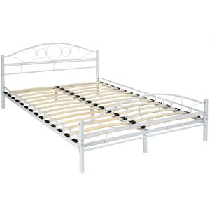 Tectake - Metal bed frame Art with slatted base - double bed, double bed frame, guest bed - 200 x 140 cm white/white - white/white