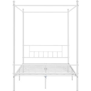 Metal Canopy Bed Frame Four-poster Canopied Platform Bed with Headboard and Footboard, White - white - Yaheetech