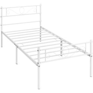 Yaheetech 3ft Single Iron Platform Bed with Scroll Design Headboard and Footboard， White