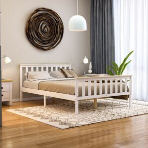 Home Discount - Milan 4ft6 Double Solid Pine Wood Bed Frame, High Foot End, White-&-Pine, 190 x 135 cm