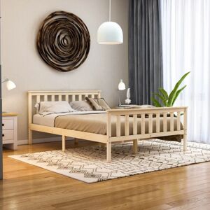 Home Discount - Milan 4ft6 Double Solid Pine Wood Bed Frame, High Foot End, Pine, 190 x 135 cm