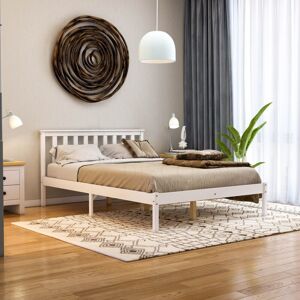 HOME DISCOUNT Milan 4ft6 Double Solid Pine Wood Bed Frame, Low Foot End, White, 190 x 135 cm