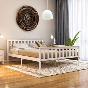 HOME DISCOUNT Milan 5ft King Size Solid Pine Wood Bed Frame, High Foot End, White-&-Pine, 200 x 150 cm