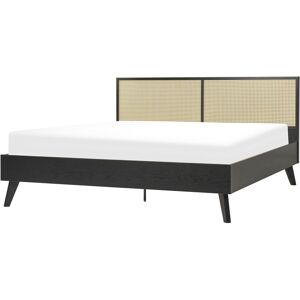 BELIANI Minimalist Boho eu Super King Size Bed Base 6ft Rattan Headboard Black Monpazier - Black