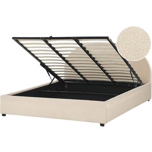 BELIANI Minimalist Storage Ottoman Bed eu Super King Size 6ft Boucle Beige Vaucluse - Beige