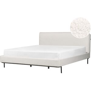 BELIANI Modern Boucle Upholstered with Headboard EU Super King Size Bed Frame 6ft Off White Slatted Corio - White