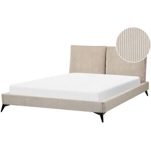 Beliani - Modern Corduroy Upholstery eu King Size Bed Frame 5ft3 Taupe Cushioned Headboard Slatted Base Melle - Beige