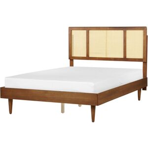 BELIANI Modern eu Double Size Bed Frame 4ft6 Slatted Base Viennese Braid Headboard Light Rubber Wood Auray - Light Wood