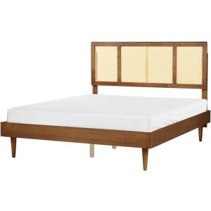 BELIANI Modern eu King Size Bed Frame 5ft3 Slatted Base Viennese Braid Headboard Light Rubber Wood Auray - Light Wood