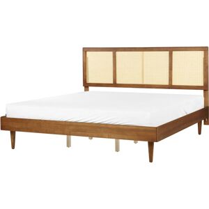 BELIANI Modern eu Super King Size Bed Frame 6ft Slatted Base Viennese Braid Headboard Light Rubber Wood Auray - Light Wood