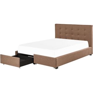 BELIANI Modern Fabric Bed Frame eu Double Size 5ft3 with Storage Brown La Rochelle - Brown