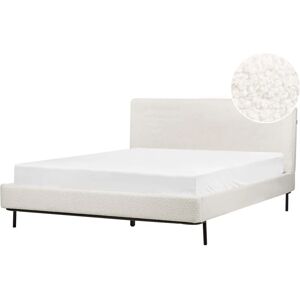 Beliani - Modern Fabric Boucle Upholstered with Headboard eu King Size Bed Frame 5ft3 Off White Slatted Corio - White