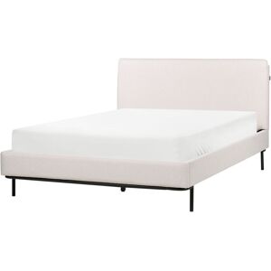 Beliani - Modern Fabric Upholstered with Headboard eu Double Size Bed Frame 4ft6 Cream Beige Slatted Corio - Beige