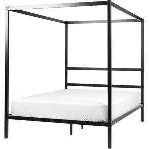 BELIANI Modern Minimalist eu Double Size Canopy Bed Frame Metal Plywood Slats Black Lestards - Black