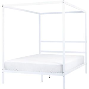 BELIANI Modern Minimalist eu Double Size Canopy Bed Frame Metal Plywood Slats White Lestards - White