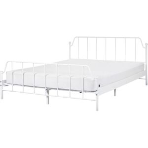 Beliani - Modern Minimalist eu King Size Bed Frame Metal Poplar Wood Slats White Mauressac - White