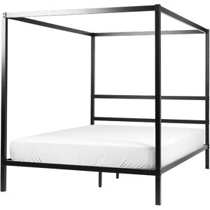 Beliani - Modern Minimalist eu King Size Canopy Bed Frame Metal Plywood Slats Black Lestards - Black