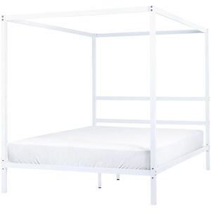 Beliani - Modern Minimalist eu King Size Canopy Bed Frame Metal Plywood Slats White Lestards - White