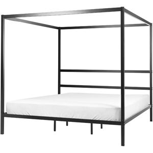 Beliani - Modern Minimalist eu Super King Size Canopy Bed Frame Metal Plywood Slats Black Lestards - Black