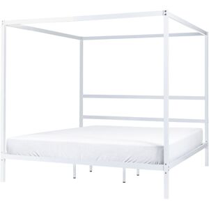Beliani - Modern Minimalist eu Super King Size Canopy Bed Frame Metal Plywood Slats White Lestards - White