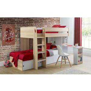 ASHFIELD BUNK BEDS Oak And White Finished Bunk Bed With Desk And Under Bed Storage (90cm)