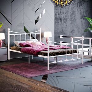 HOME DISCOUNT Paris Double Metal Bed Frame, White, 4ft Small, 190 x 120 cm