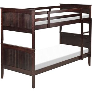 BELIANI Pinewood Bunk Bed 3' eu Single 2 Person Kids with Slats Bedroom Wooden Dark Wood Albon - Dark Wood