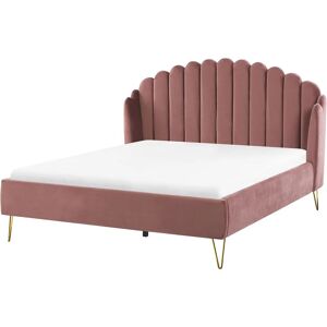 BELIANI Velvet Bed Frame Shell Headboard eu King Size 5ft3 Metal Legs Pink Ambillou - Pink