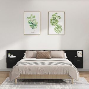 Bed Headboard with Cabinets Black Engineered Wood - Royalton