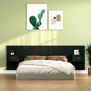 Bed Headboard with Cabinets Black Engineered Wood - Royalton