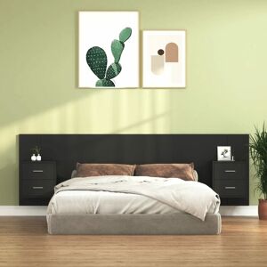 Bed Headboard with Cabinets Black Engineered Wood - Royalton